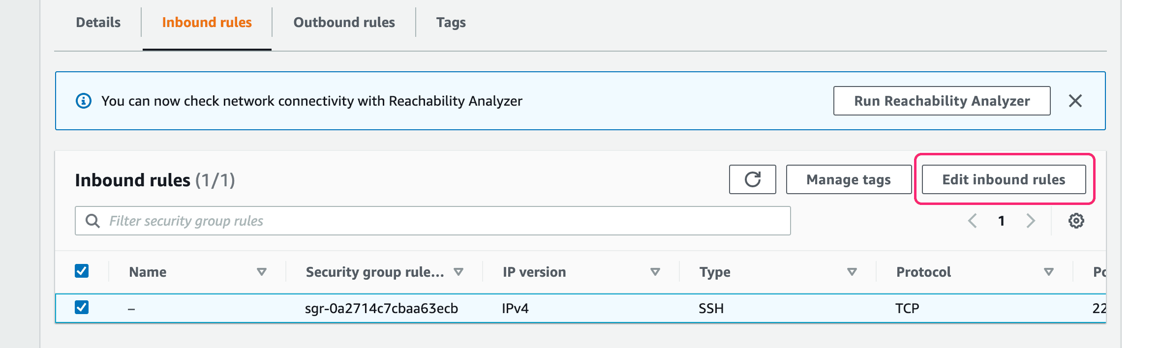 Edit inbound security group rule